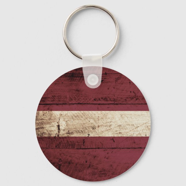 Porte-clés Lettonie Drapeau sur le vieux grain de bois (Recto)