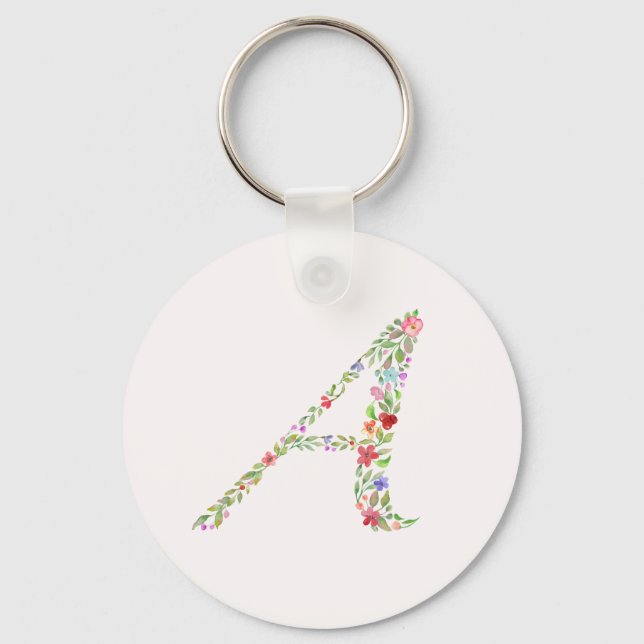 Porte-clés LETTRE A Élégante Aquarelle Florale (Recto)
