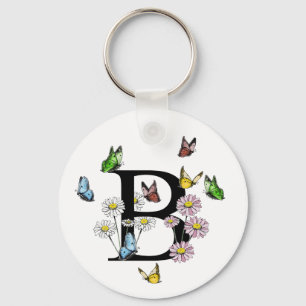 Porte-clés Lettre B Monogramme de papillon floral initial