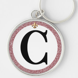 PORTE-CLÉS LETTRE DRESSAGE ROSE OR FLEUR DE LIS