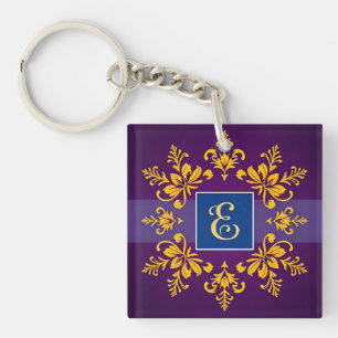 Porte-clés Lettre E baroque dorée élégante