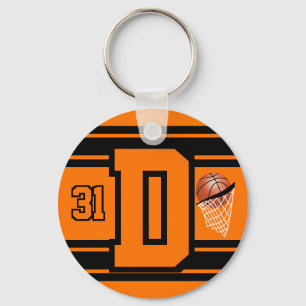 Porte-clés Lettre et numéro de basket-ball orange et noir