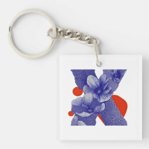 Porte-clés Lettre florale X – Conception botanique géométriqu