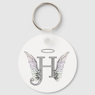 Porte-clés Lettre H Monogramme initial avec ailes angéliques 