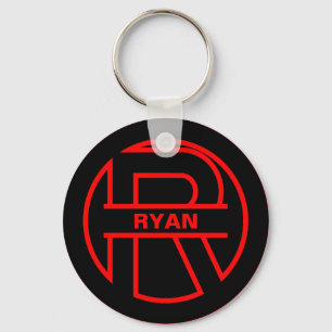 Porte-clés Lettre initiale du Monogramme Cercle noir et rouge