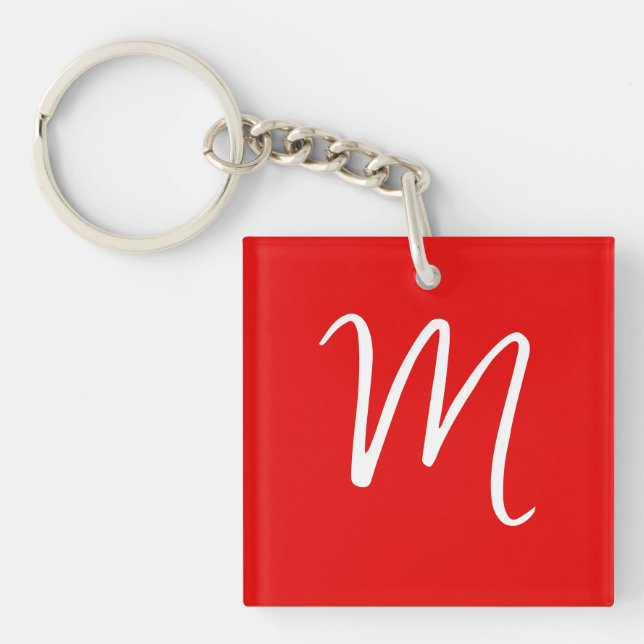 Porte-clés Lettre initiale Monogramme élégant Rouge Blanc (Devant)