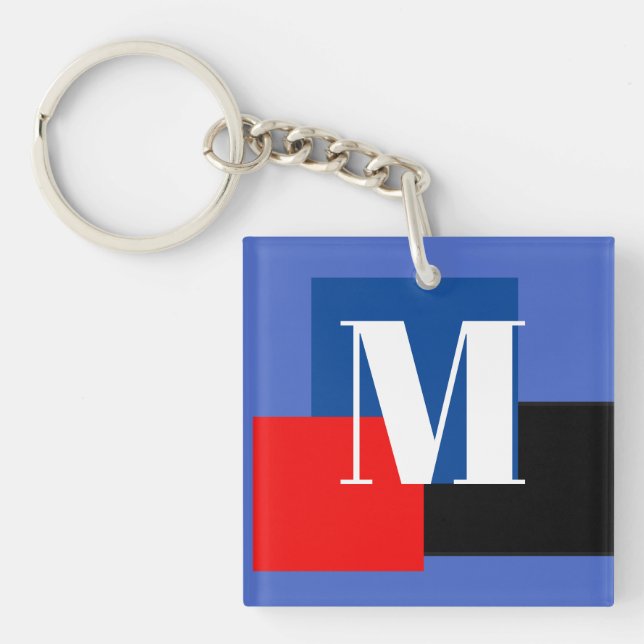 Porte-clés Lettre Initiale Monogramme Moderne Design (Devant)