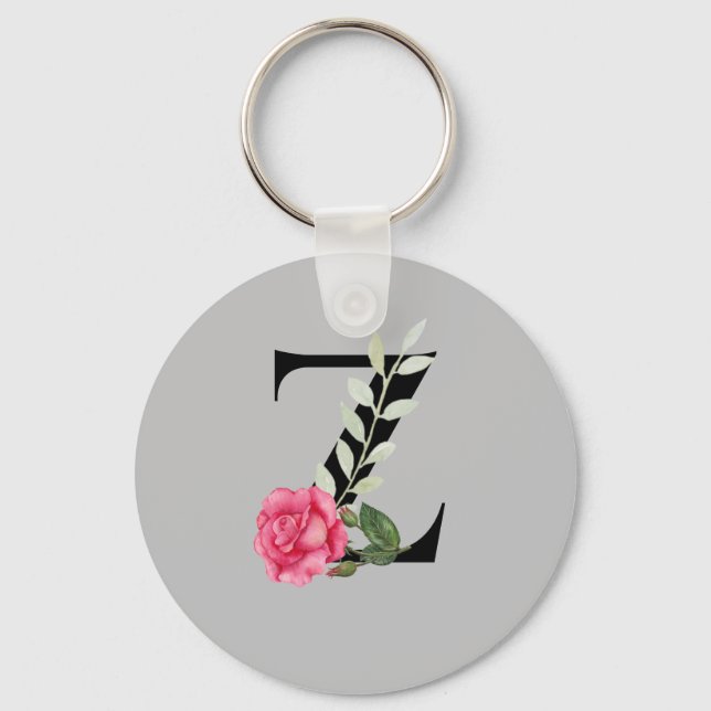 Porte-clés Lettre initiale Z en noir avec rose (Recto)