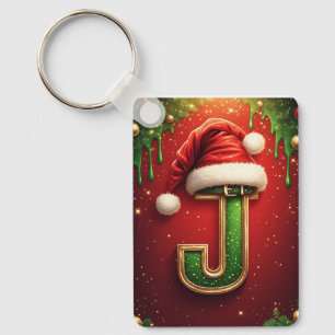 Porte-clés Lettre J de Noël avec couronne de vacances de sapi