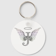 Lettre J Monogramme initial avec ailes angéliques 