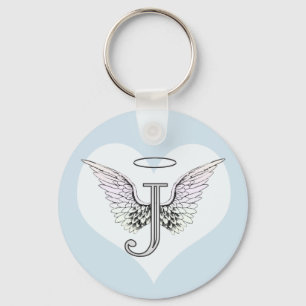 Porte-clés Lettre J Monogramme initial avec ailes angéliques 