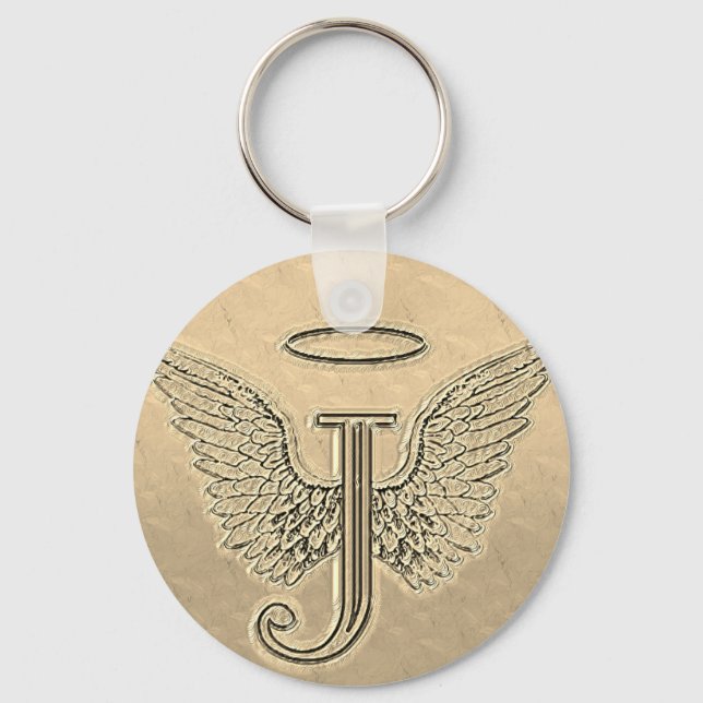 Porte-clés Lettre J Monogramme initial avec ailes angéliques  (Recto)