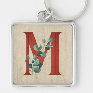 Porte-clés LETTRE M EN BOIS rustique ET Eucalyptus