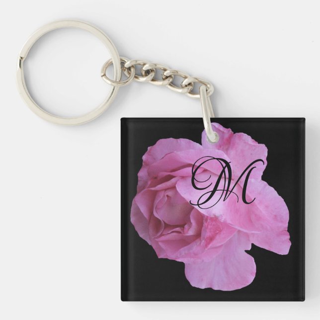 Porte-clés Lettre M monogramme personnalisable rose tendance (Devant)