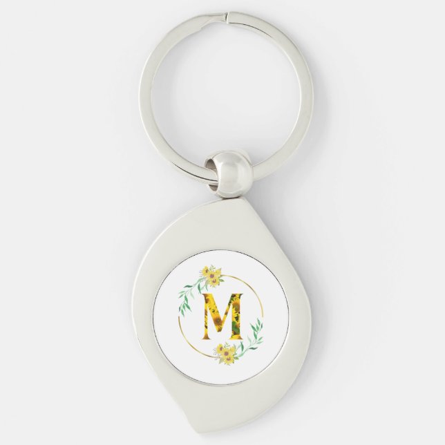 Porte-clés Lettre M motif de tournesol Porte - clé (Devant)