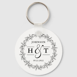 Porte-clés LETTRE mariage COUPLE MONÂTRE CADRE Floral Rond