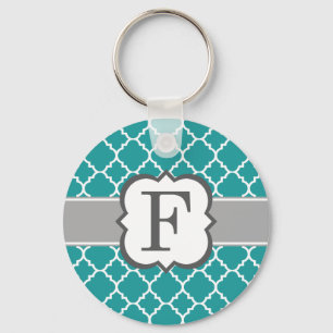Porte-clés Lettre Monogramme bleu turquoise F Quatrefoil