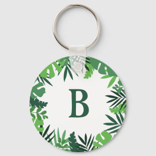 Porte-clés Lettre monogramme vert fleuri tropical palmier feu