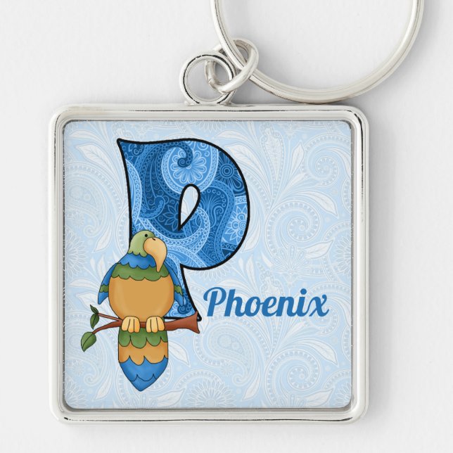 Porte-clés LETTRE MONOGRAPHIQUE DE PARROT DE PÂSSERIE Bleue P (Devant)