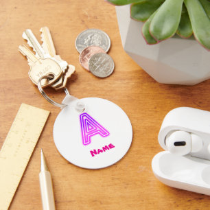 Porte-clés Lettre néon A Monogramme Violet Rose Clair Initial