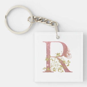Porte-clés Lettre Parties scintillant rose R
