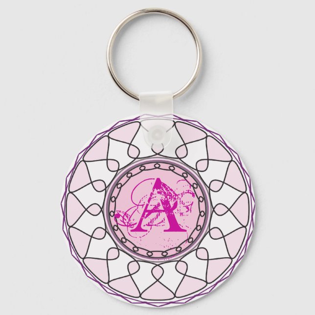 Porte-clés Lettre rose ornée Monogramme A Porte - clé (Recto)