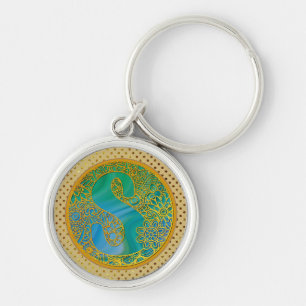 Porte-clés Lettres de monogramme élégantes Turquoise et Paill