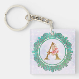 Porte-clés Lettres Initiales Monogramme Élégant avec Mandala