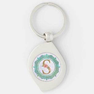Porte-clés Lettres Initiales Monogramme Élégant avec Mandala