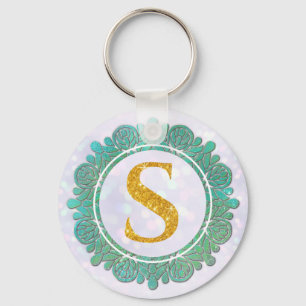Porte-clés Lettres Initiales Monogramme Élégant avec Mandala