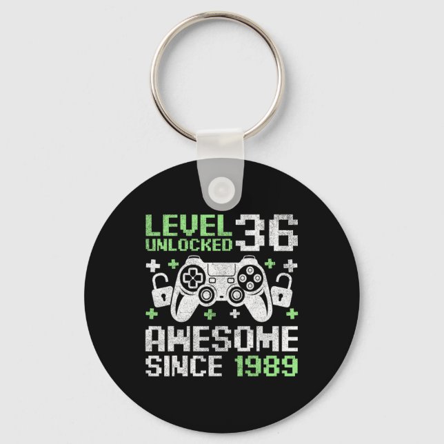 Porte-clés Level 36 Unlocked Awesome Since 1989 Video Gamer 3 (Recto)