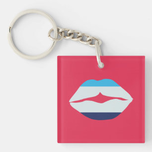 Porte-clés Lèvres Burgundy Et Bleues À Rayures