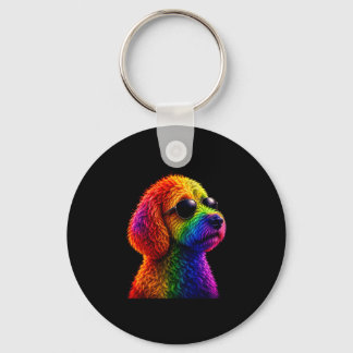 Porte-clés Lgbt rainbow goldendoodle with sunglasses gay