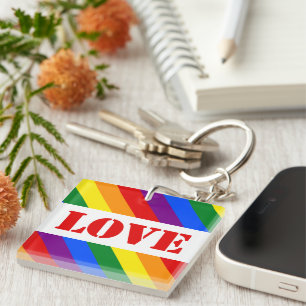 Porte-clés LGBTQ+ carré arc-en-ciel Amour pour la fierté Mois