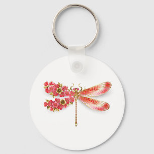 Porte-clés libellule de fleurs avec sakura de bijoux