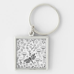 Porte-clés libellule et fleurs
