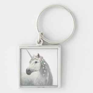 Porte-clés Licorne d'esprit avec des fleurs dans la crinière