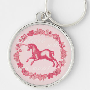 Porte-clés Licorne rose et fleurs