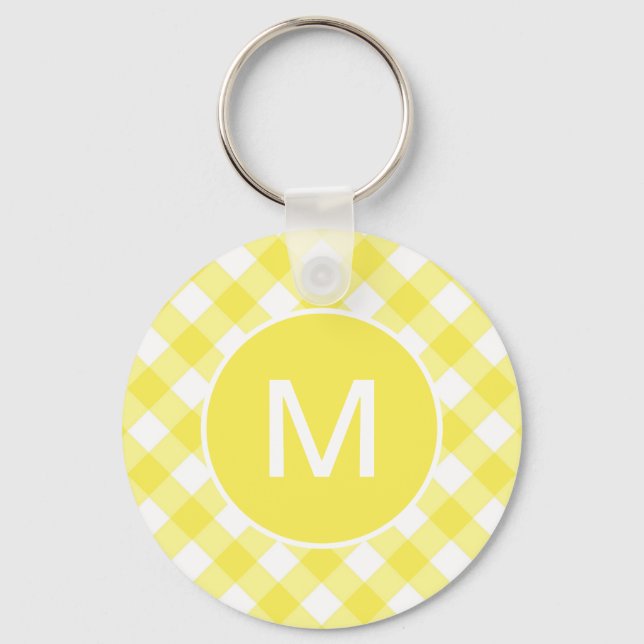 Porte-clés Light Yellow Classic Gingham Pattern Monogram (Recto)