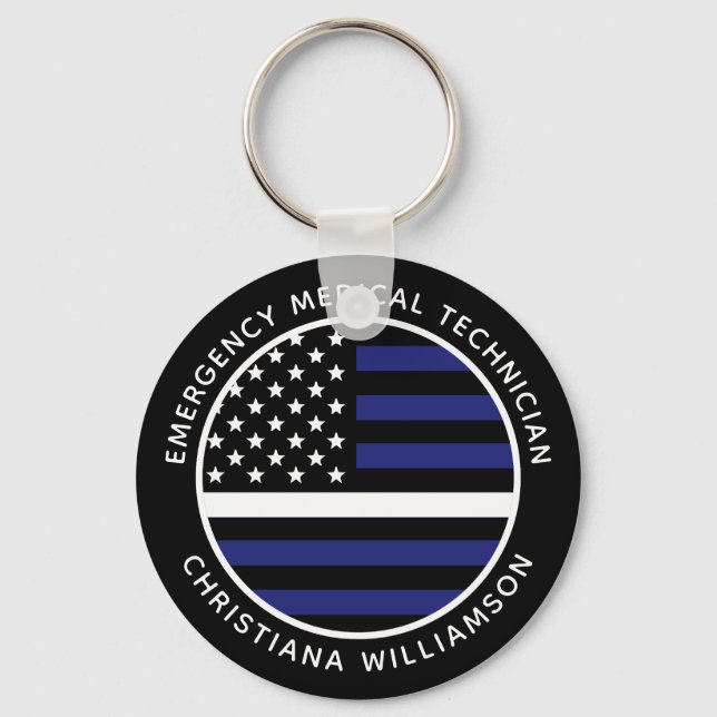 Porte-clés Ligne blanche mince personnalisée USA Drapeau EMS  (Recto)