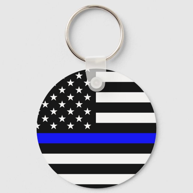 Porte-clés Ligne Bleue Mince - Officier de Police - Drapeau A (Recto)