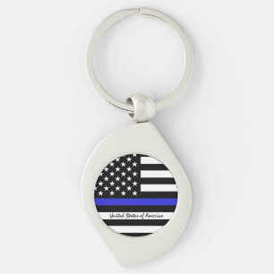 Porte-clés Ligne Bleue Mince & Police américaine du Drapeau /