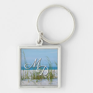 Porte-clés Ligne De Chaleur De Mer En Sable Blanc Carré Porte