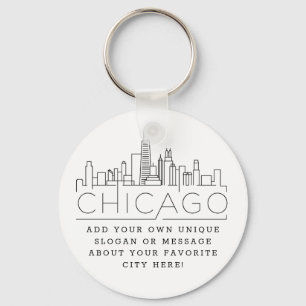 Porte-clés Ligne Skyline stylisée Chicago Slogan personnali