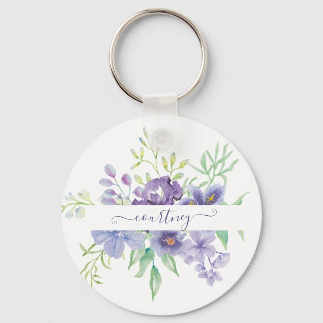 Porte-clés Lilac aquarelle florale personnalisée (Recto)