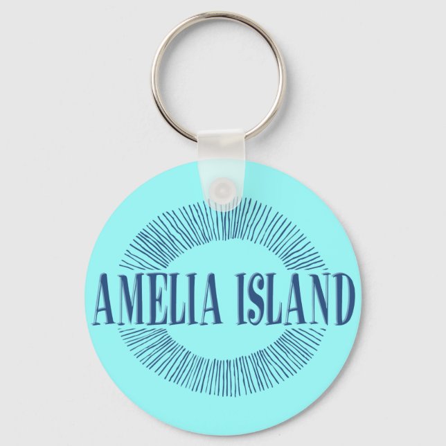 Porte-clés L'île d'Amelia en bleu avec design solaire (Recto)