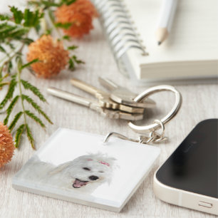 Porte-clés Lili Blanc Fluffeux Maltais