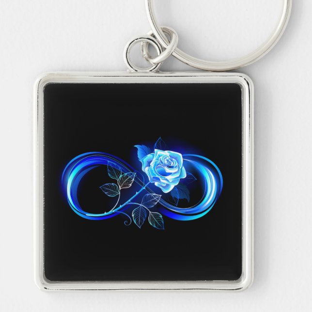Porte-clés L'infini lumineux avec une rose bleue (Devant)