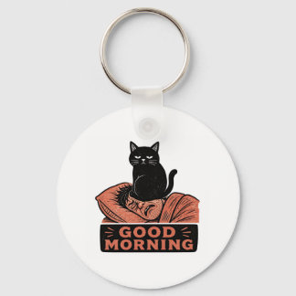 Porte-clés Linogravure Chat Noir Sarcasique Mème Bonjour
