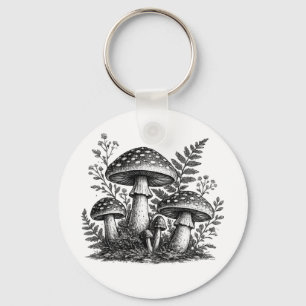 Porte-clés Linogravure de champignons forestiers vintage